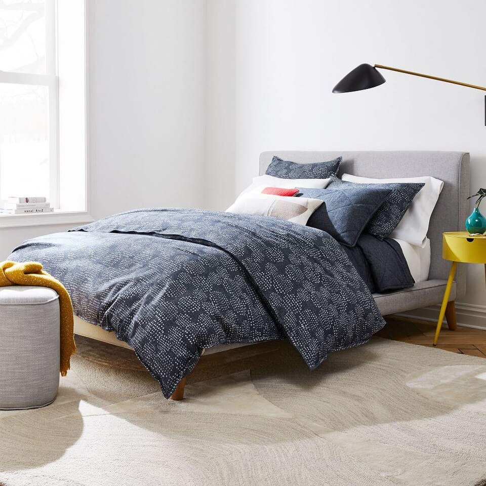 Organic Flannel Dotted Jacquard Duvet Cover + Pillowcases Midnight west elm United Kingdom